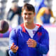 New York Giants quarterback Daniel Jones warms up before the Giants face the Los Angeles Rams at MetLife Stadium on Sunday, Oct. 17, 2021, in East Rutherford.